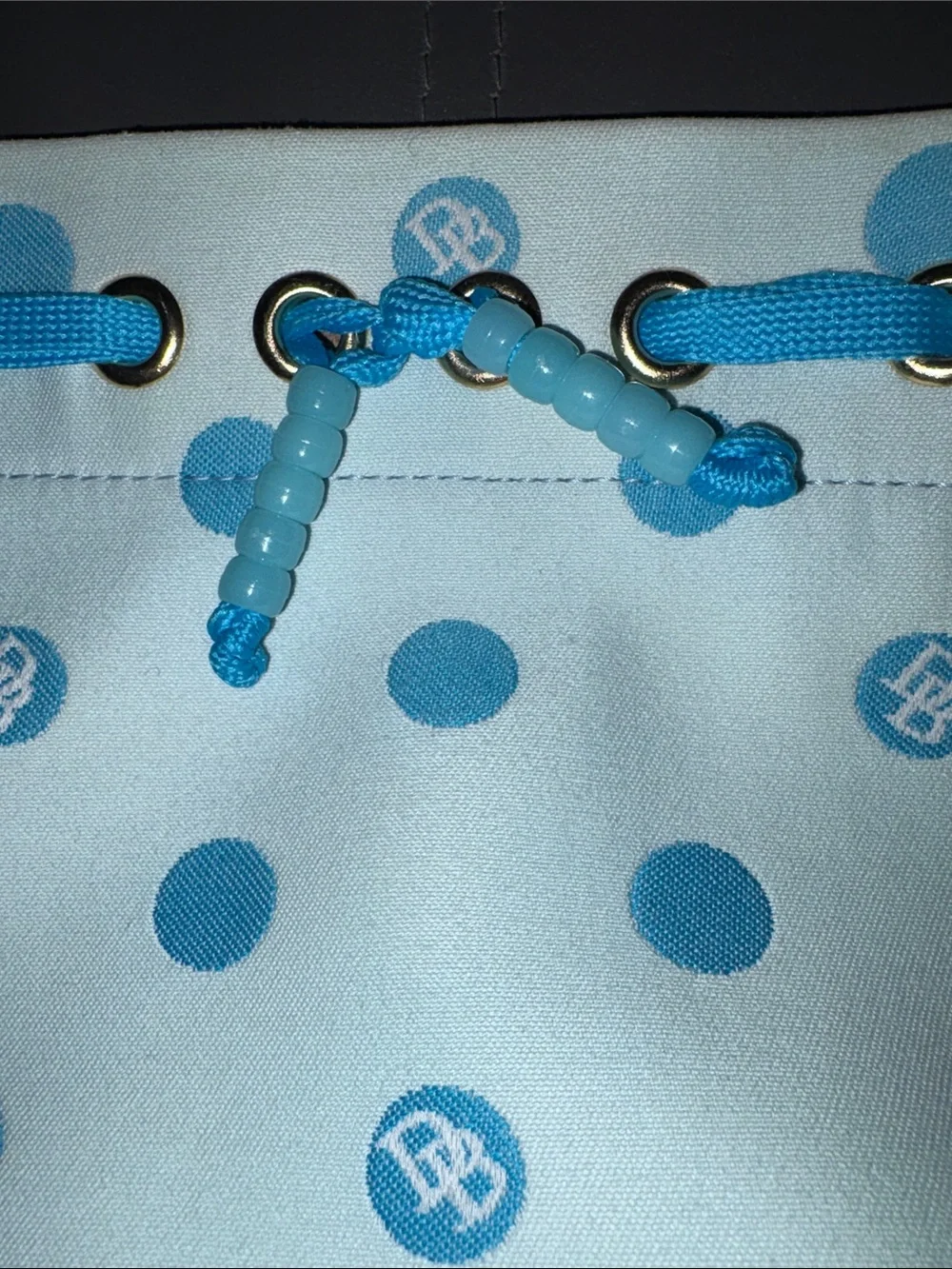 Dooney & Bourke Pale Blue Pouch with Blue Polka Dots